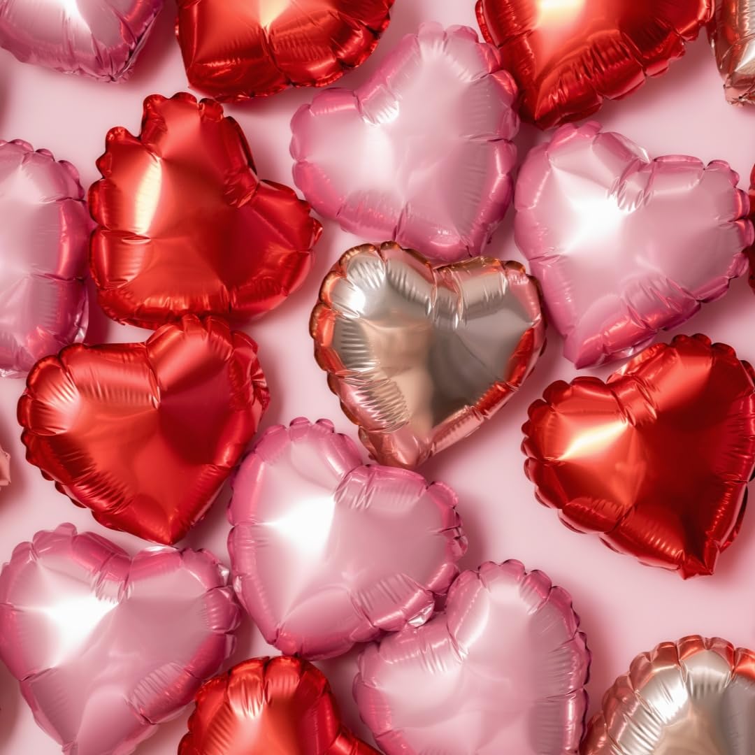BBPOOL 12Pcs Red Pink Champagne Gold Heart Balloons - 18 Inch Foil Valentine & Wedding Decor