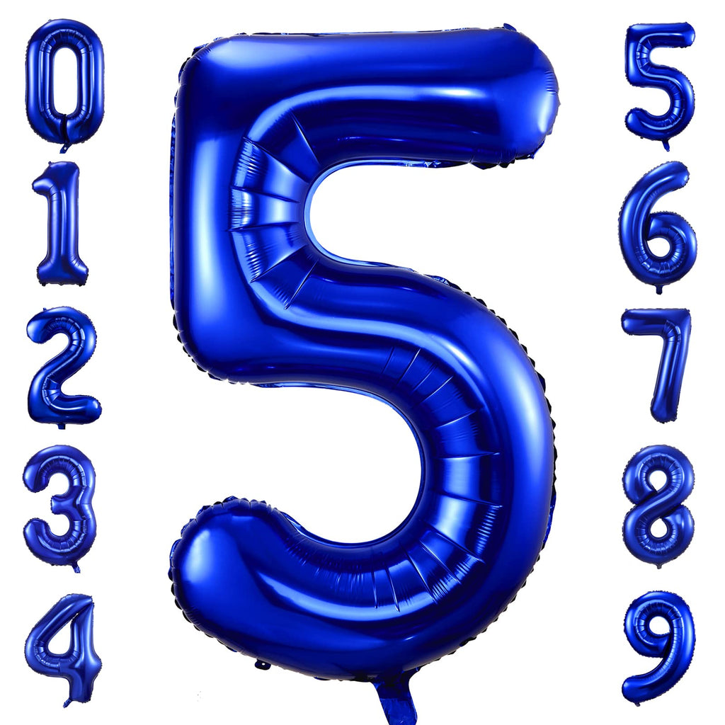BBPOOL Navy Blue Number 5 Balloons - 40-Inch Large Foil Numeric Balloon for Birthday, Graduation & More