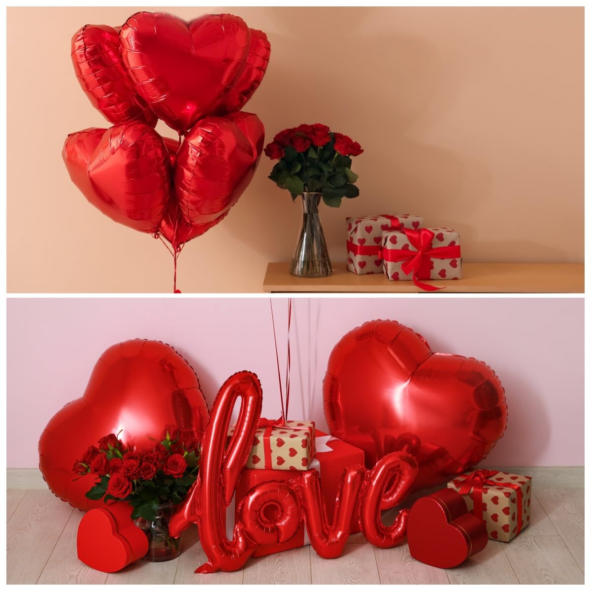 BBPOOL 12Pcs Red Pink Heart Balloons – 18-Inch Foil Hearts for Valentine’s Day, Weddings & Birthdays