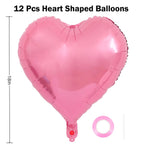 BBPOOL 12Pcs Pink Heart Balloons – 18in Foil Hearts for Valentines Day, Weddings, Birthdays