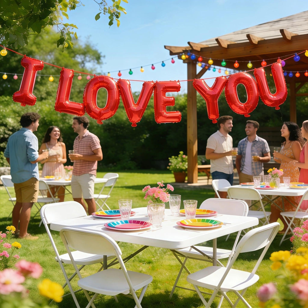 BBPOOL I Love You Balloons - 16-Inch Red Letter Balloons + 18-Inch Heart Balloons for Valentines Day