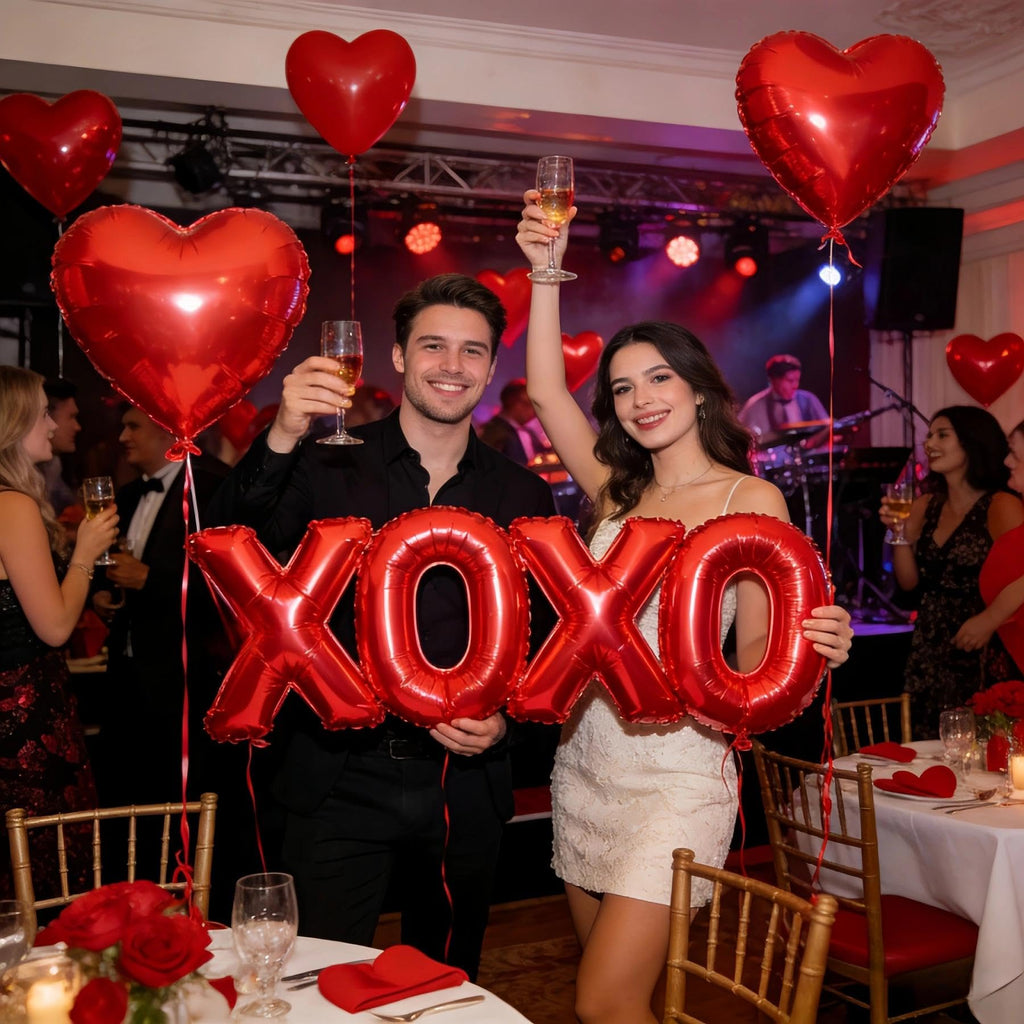 BBPOOL 6pcs XOXO Red Heart Balloons – 16in XOXO Letters & 18in Hearts Foil Banner for Valentines