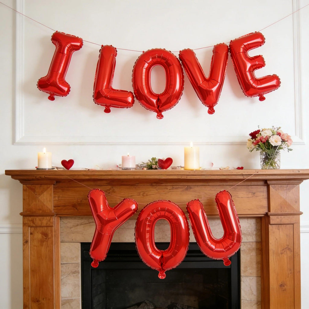 BBPOOL I Love You Balloons - 16-Inch Red Letter Balloons + 18-Inch Heart Balloons for Valentines Day