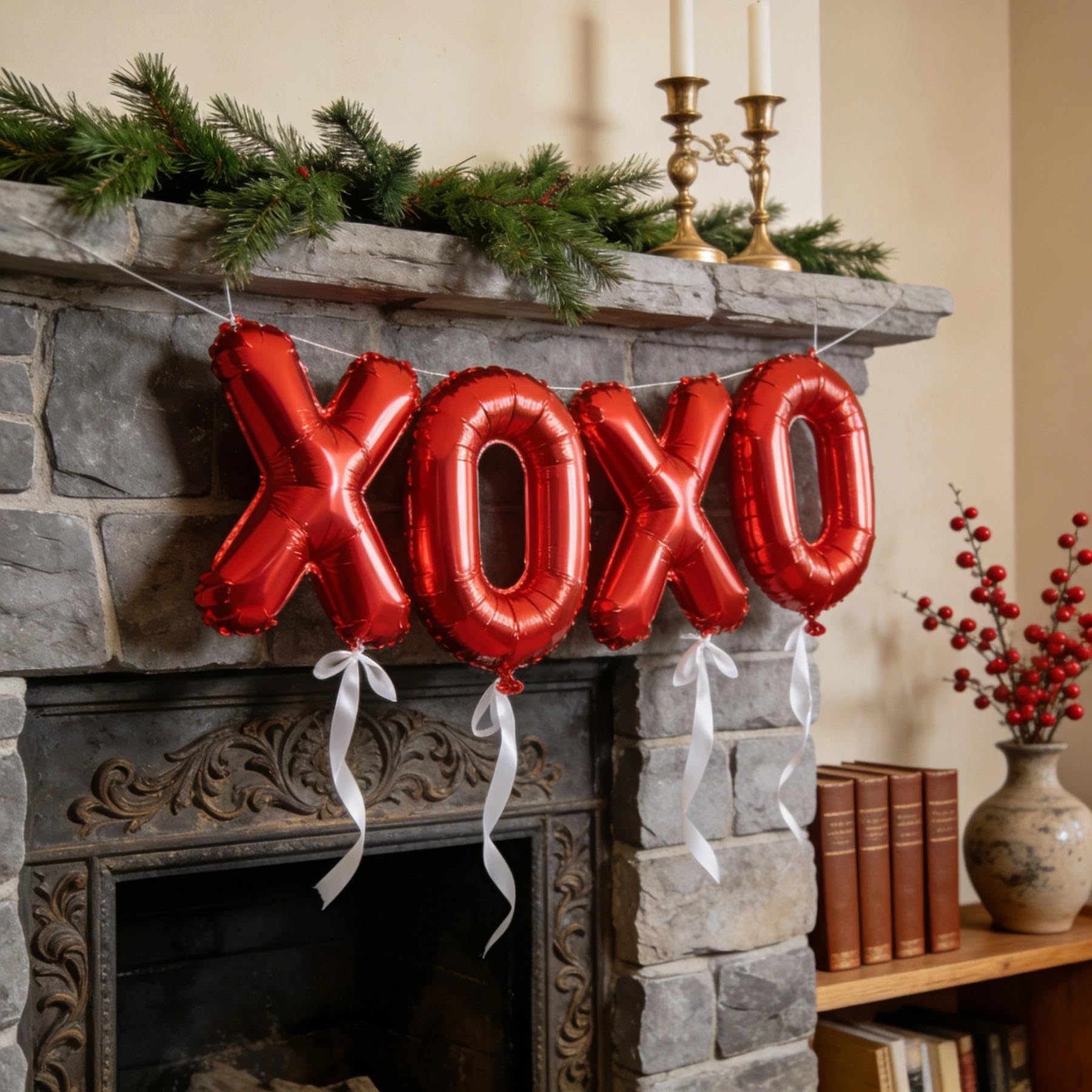 BBPOOL 6pcs XOXO Red Heart Balloons – 16in XOXO Letters & 18in Hearts Foil Banner for Valentines