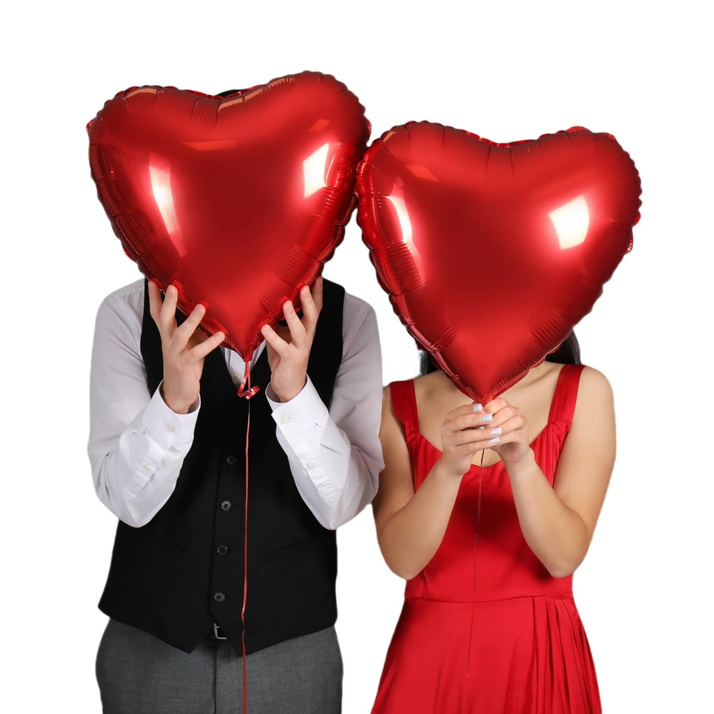 BBPOOL 12Pcs Red Pink Heart Balloons – 18-Inch Foil Hearts for Valentine’s Day, Weddings & Birthdays