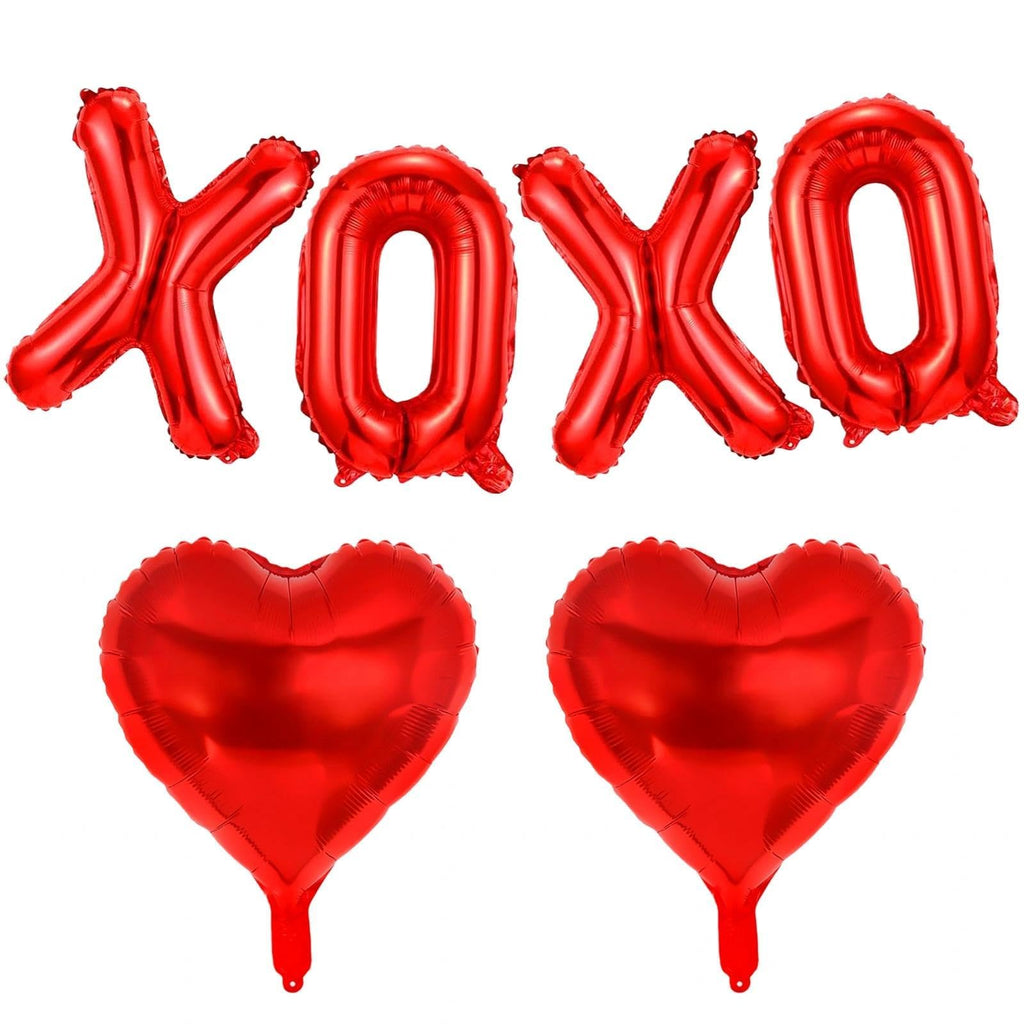 BBPOOL 6pcs XOXO Red Heart Balloons – 16in XOXO Letters & 18in Hearts Foil Banner for Valentines