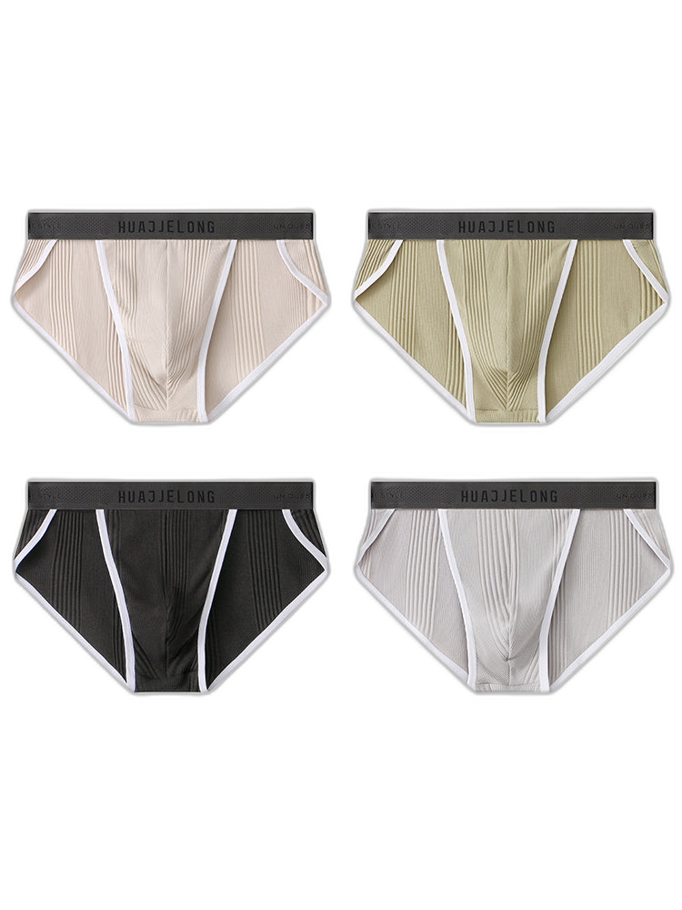 4 Pack Men's Solid Color Cotton Breathable Trendy Briefs