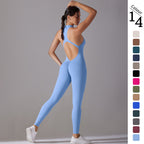 Solid Beauty-back Long Pants Jumpsuit Yoga Fitness Running Dance Slim Bodysuit Women Sports Clothing