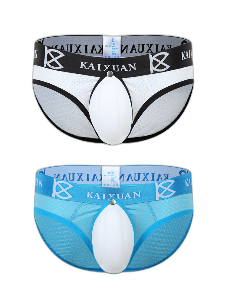 2 Pack Men's Sexy Mesh Front Opening Sponge Coaster Briefs