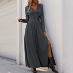 Women's Solid-Color V-Neck Elegant Lace Bodycon Split Dress