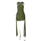 Women's Sleeveless Halter Neck Pleated Waist Slimming Dress