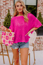 Green Pointelle Knit Scallop Trim Blouse Women UK