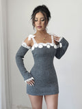 The Romantic Edit – Lace Off-Shoulder Knitted Dress with Detachable Oversleeves