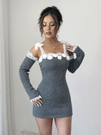 The Romantic Edit – Lace Off-Shoulder Knitted Dress with Detachable Oversleeves