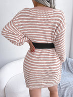 Women's Striped Lace-Up Knitted Dress