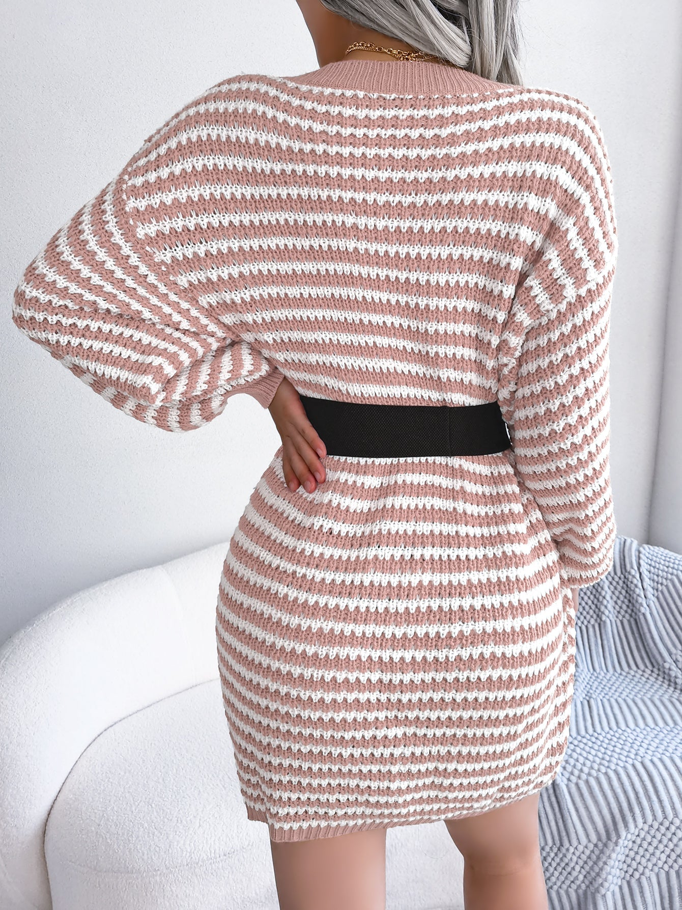 Women's Striped Lace-Up Knitted Dress