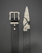 Silver-Embellished Black Eco-Leather Belt