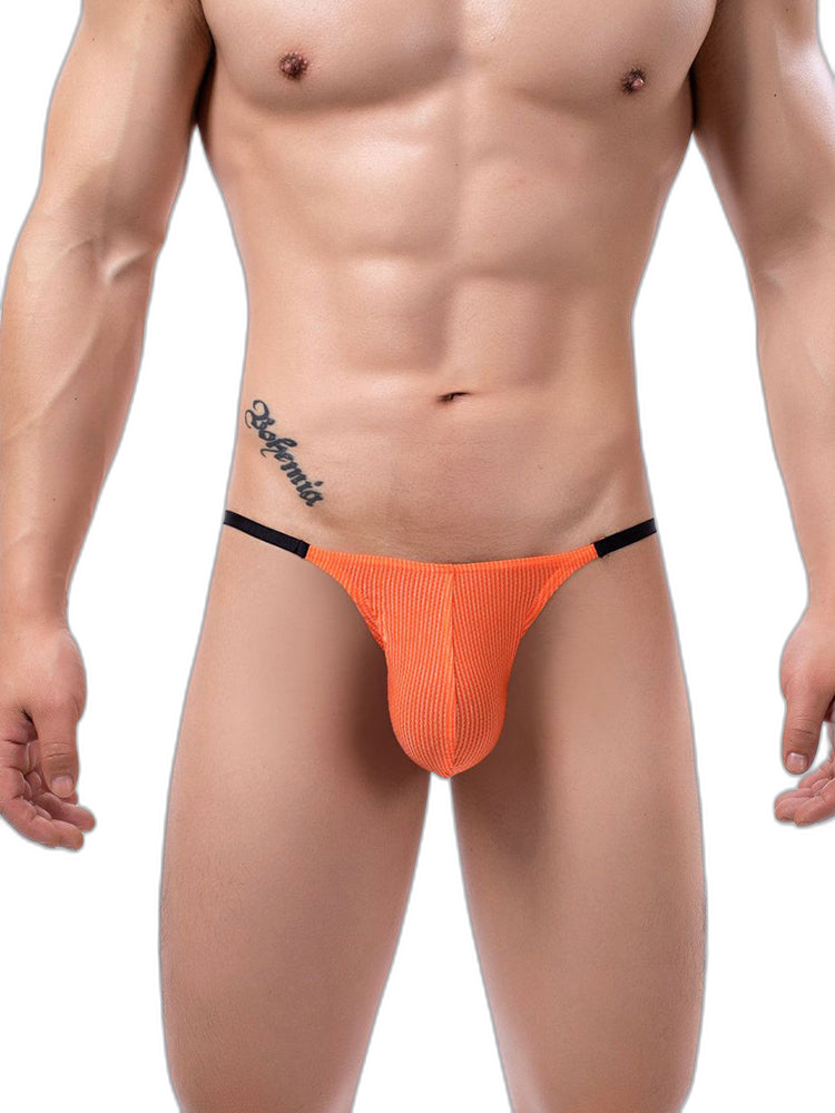 3 Pack Men's Low Rise Striped Camisole Briefs with Raised Pockets