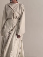 Cream Lace-Up Detail Top And Asymmetric Maxi Skirt Set
