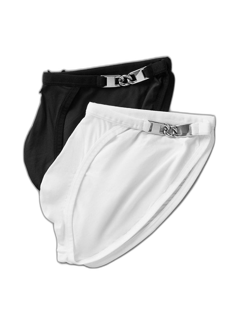 2 Pack Men's U-Shaped Pouch Low-Rise Metal-Clasp Thin Briefs