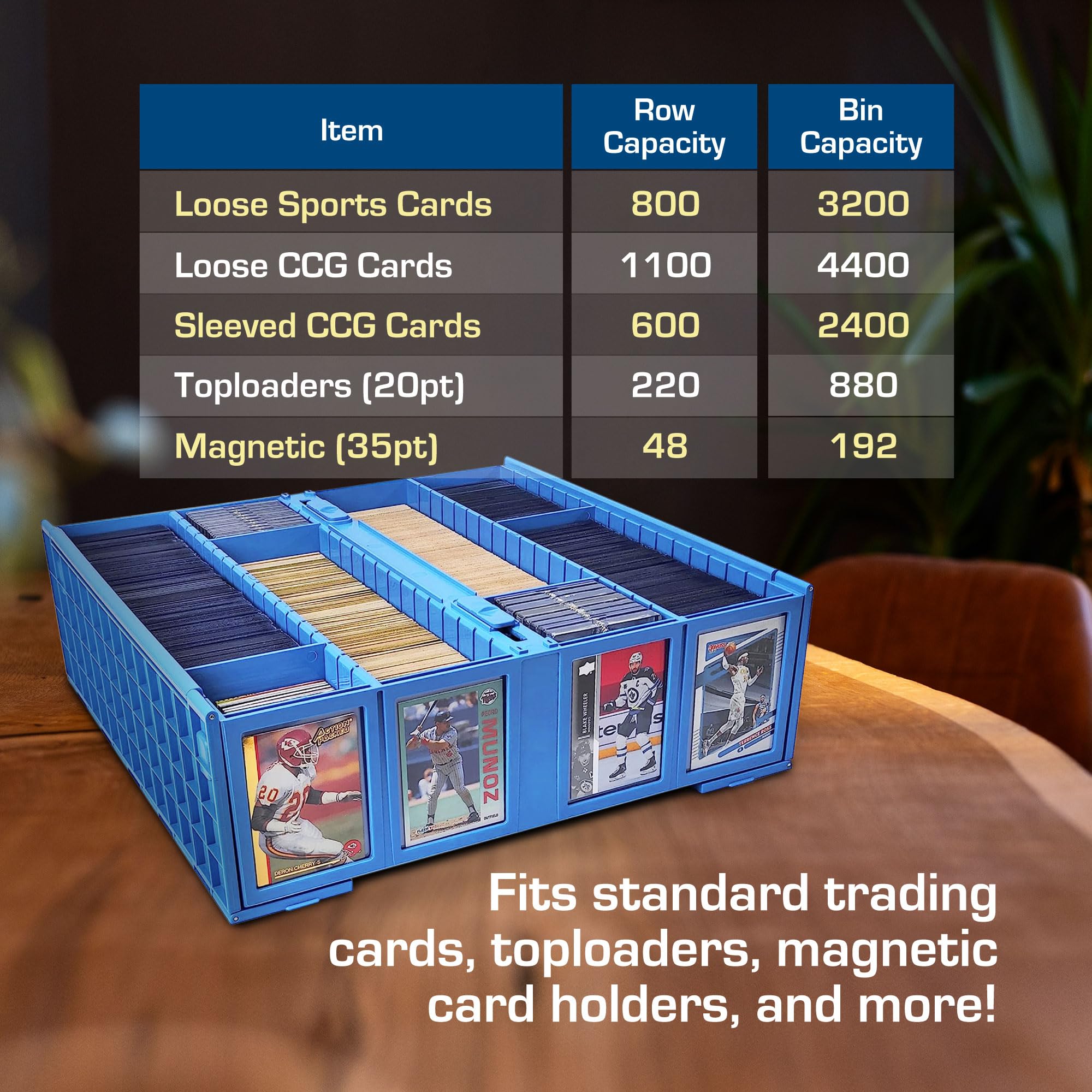 BCW Collectible Card Bin Blue | Holds 3200 Cards | 4 Dividers | MTG, Pokemon & Sports Cards Storage