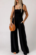 Smocked Square Neck Wide Leg Jumpsuit Women UK