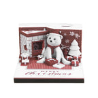 3D Paper Carving Art Notepad - Laser Engraved Christmas White Bear | 175-Layer Sculptural Memo Pad & Desk Decoration