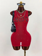 Fashionable Printed Trendy Slim-fit Sexy Waist-cinching Short Skirt Dress