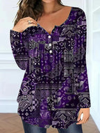 Loose-fit Buttoned V-neck Top Women's T-shirt
