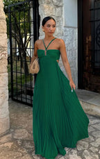 Ins Pleated Sleeveless Sling Dress Hollow High Waist Halter Robe Dresses For Evening Party Club Clothing Women