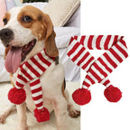 Christmas Pet Scarf Contrast Color Striped Red Snowflake Fur Ball Warm And Comfortable