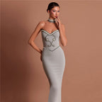New Solid Color Refined Rhinestone Tube Top Bandage One-piece Dress