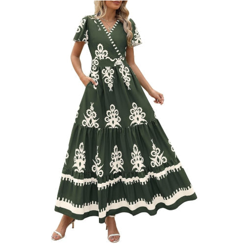 Flared Sleeves Layered Floral Dress