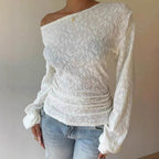 Women's Fashionable Sheer Lace Blouse With Long Sleeves