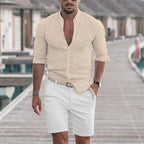 Men's Long Sleeve Shirt With Button Casual Solid Color Tops For Spring Autumn