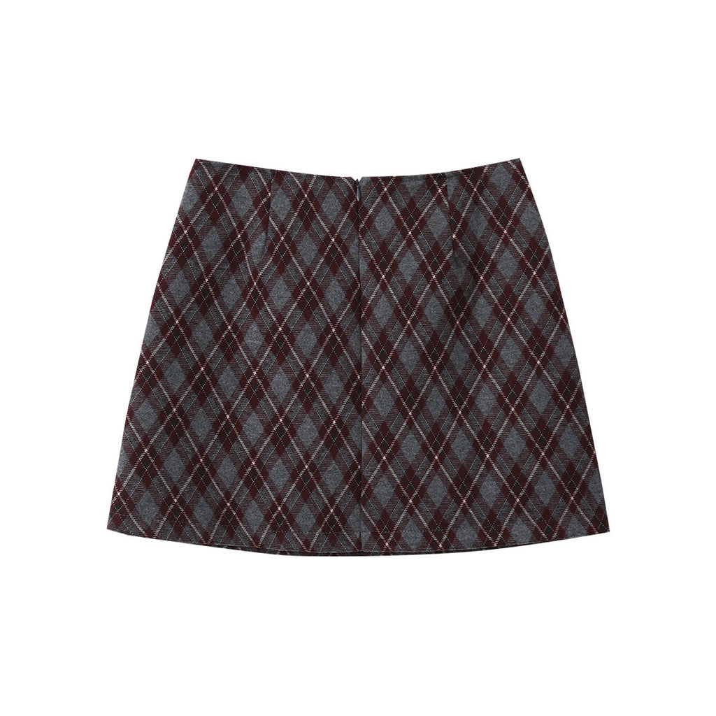 Retro Collegiate-style Tweed Mini Skirt Women's Skirt High-waisted Plaid Bodycon Skirt