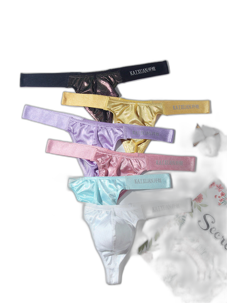 3 Pack Men's Low Waist Transparent Sexy Large Pouch Ice Silk Thong