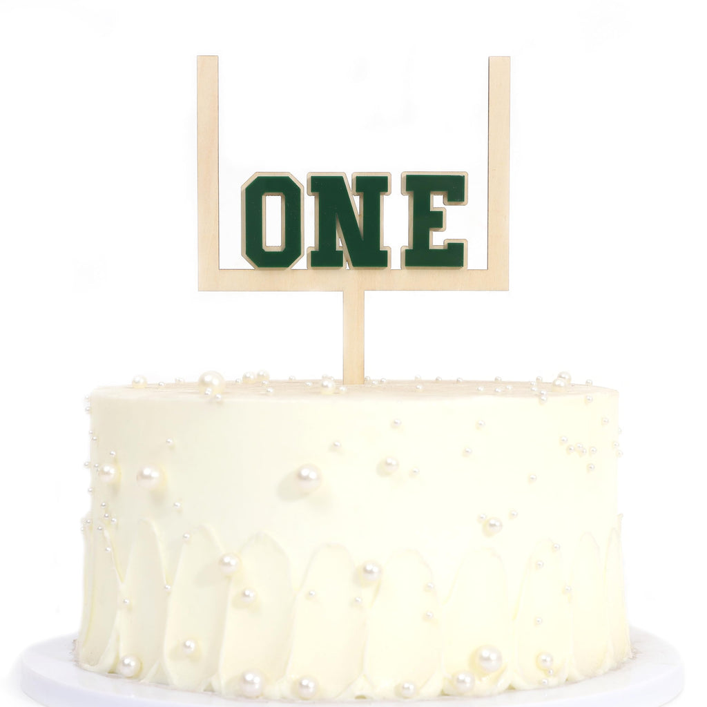 BEADED Wood and Acrylic Football 1st Birthday Cake Topper – First Year Down & Rookie of the Year Decor
