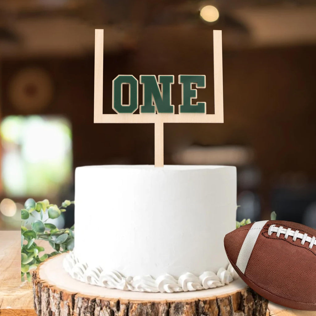 BEADED Wood and Acrylic Football 1st Birthday Cake Topper – First Year Down & Rookie of the Year Decor