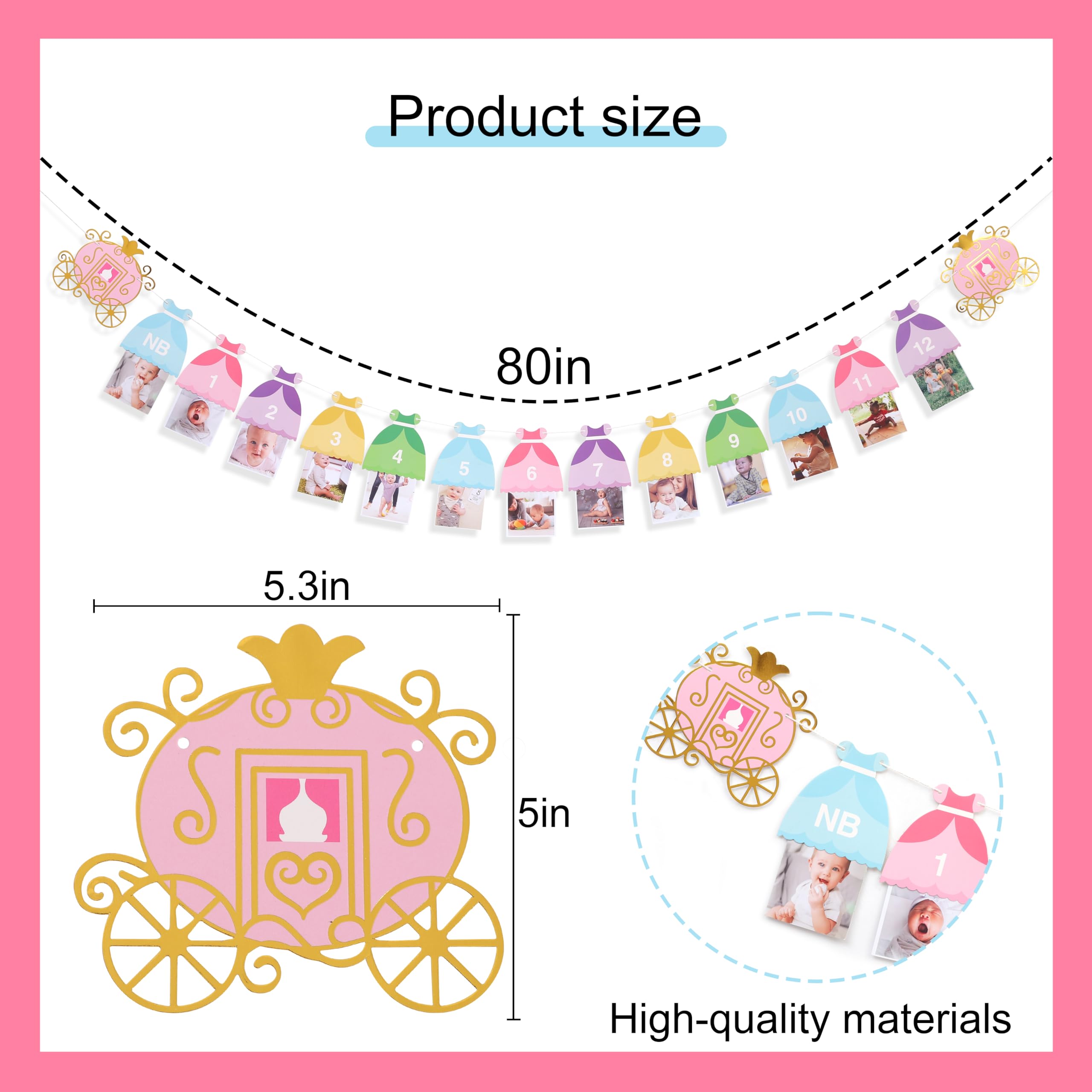 BEADED Princess 12 Month Photo Banner – First Birthday Decorations & Photo Prop