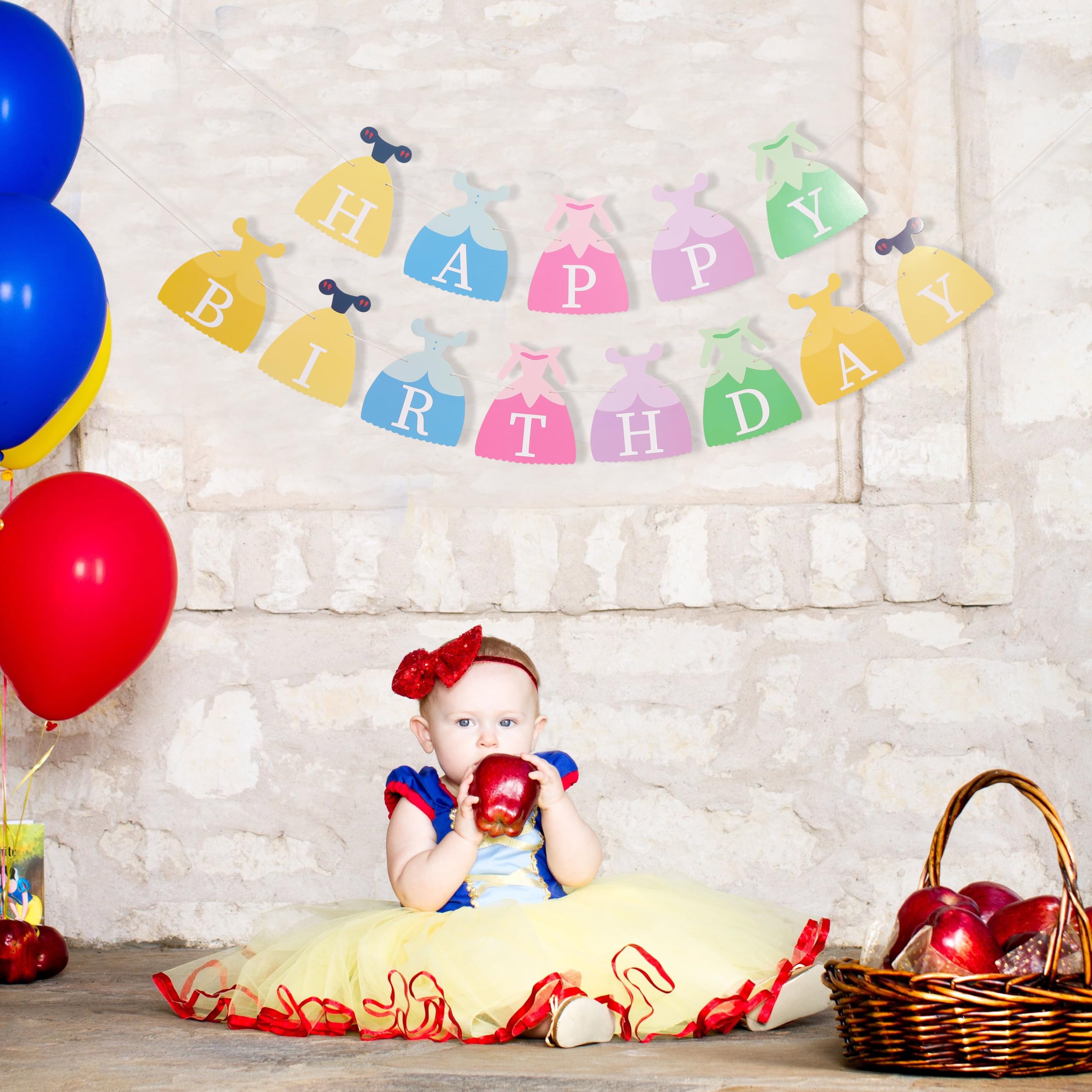 BEADED Princess Dress Happy Birthday Banner – Princess Party Decorations, First Birthday Bunting, Photo Prop (Princess-1)