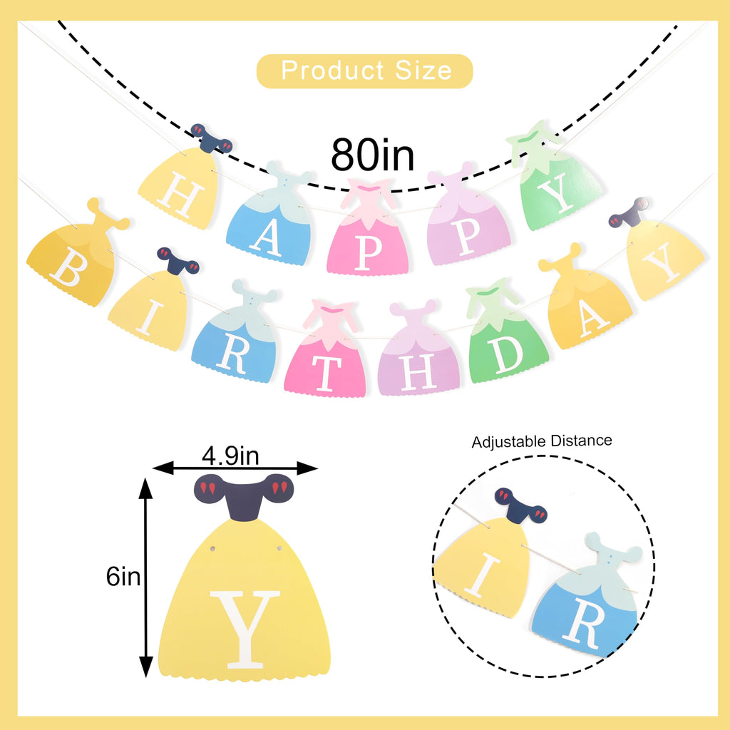 BEADED Princess Dress Happy Birthday Banner – Princess Party Decorations, First Birthday Bunting, Photo Prop (Princess-1)