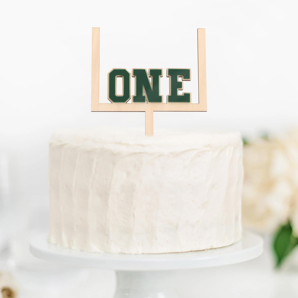 BEADED Wood and Acrylic Football 1st Birthday Cake Topper – First Year Down & Rookie of the Year Decor