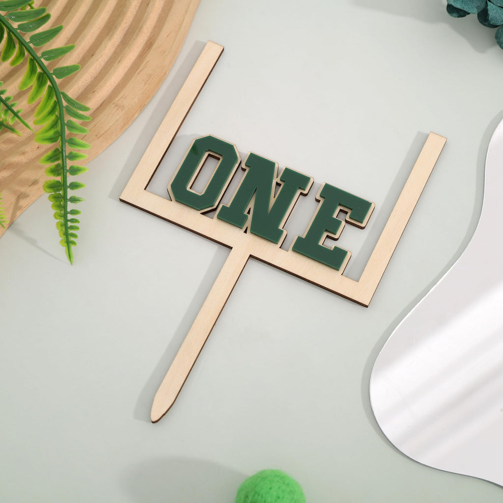 BEADED Wood and Acrylic Football 1st Birthday Cake Topper – First Year Down & Rookie of the Year Decor
