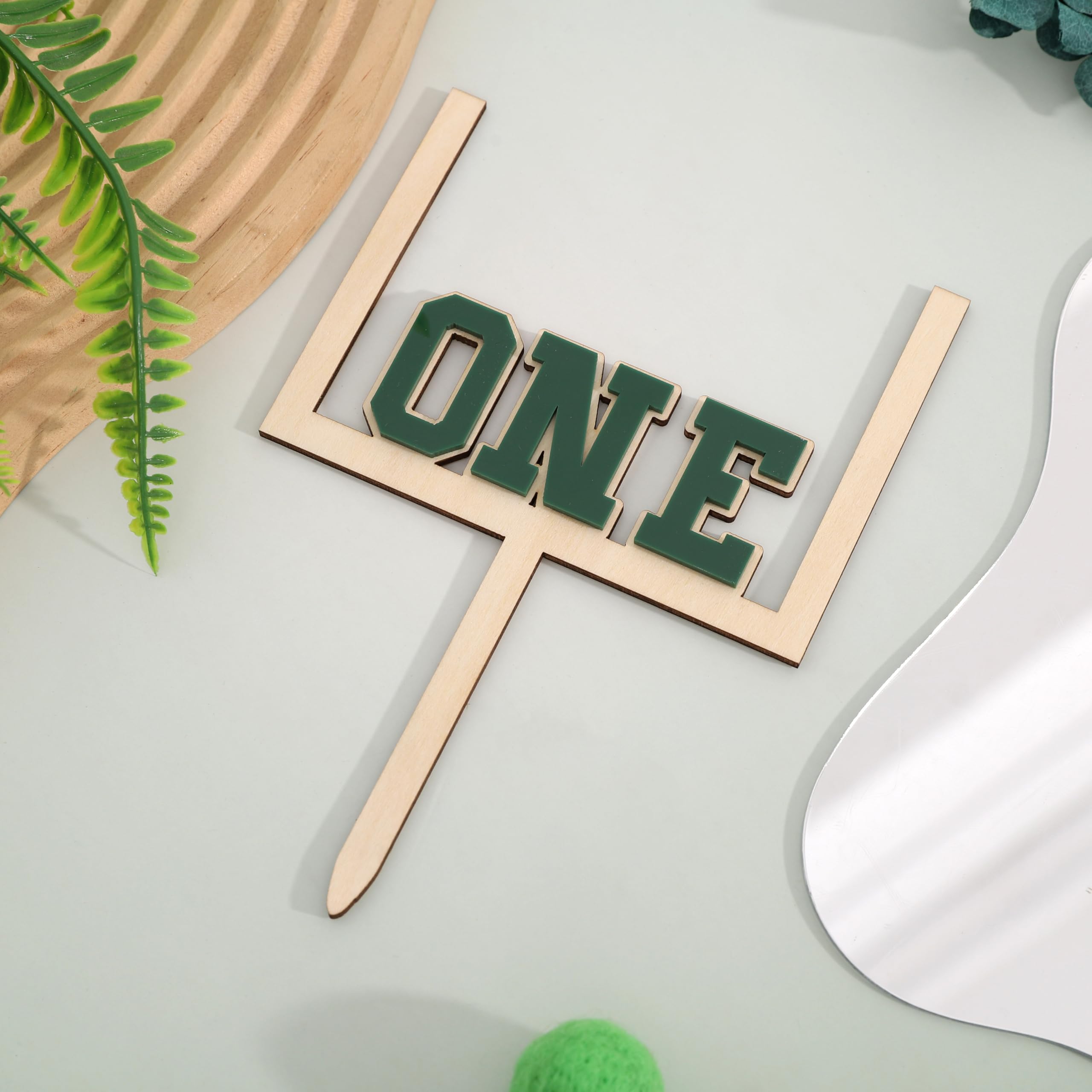 BEADED Wood and Acrylic Football 1st Birthday Cake Topper – First Year Down & Rookie of the Year Decor