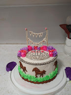 BEAIMUXI Happy Birthday Cake Topper – Ivory Cotton Banner with Pink Rose (Handmade)
