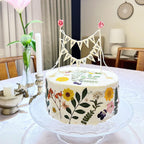 BEAIMUXI Happy Birthday Cake Topper – Ivory Cotton Banner with Pink Rose (Handmade)