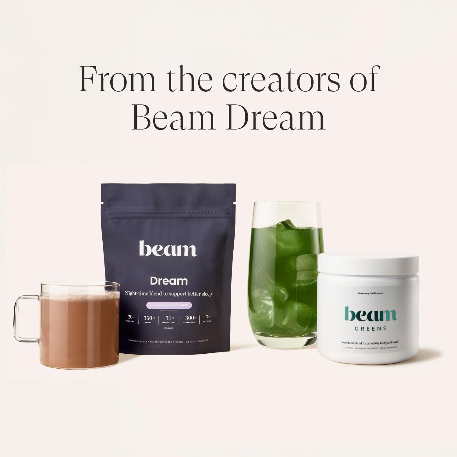 Beam Greens Powder, Superfood Supplement for Gut Health, Vegan Organic Blend with Ashwagandha, Vitamin C, B12, B6, D, Non-GMO Daily Detox & Immune Support, Strawberry Kiwi Flavor, 15 Servings