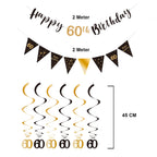 BRT Bearingshui 60th Birthday Decoration Kit – Black & Gold Banner, Bunting, Swirls & Flags