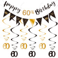 BRT Bearingshui 60th Birthday Decoration Kit – Black & Gold Banner, Bunting, Swirls & Flags